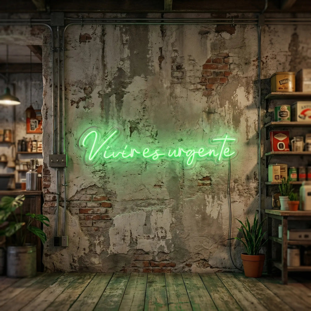 Neón LED Vivir es urgente | Frase Motivacional en Luz Verde